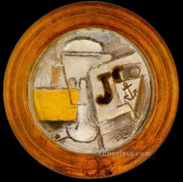  Pipe Oil Painting - Verre pipe et journal 1914 Cubist